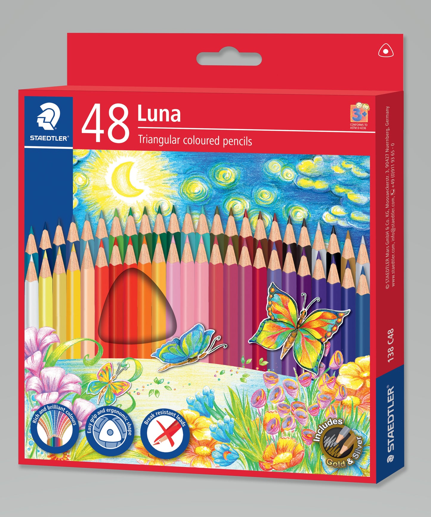 Staedtler Colouring Pencils Triangular Luna Full Length 48 Pack