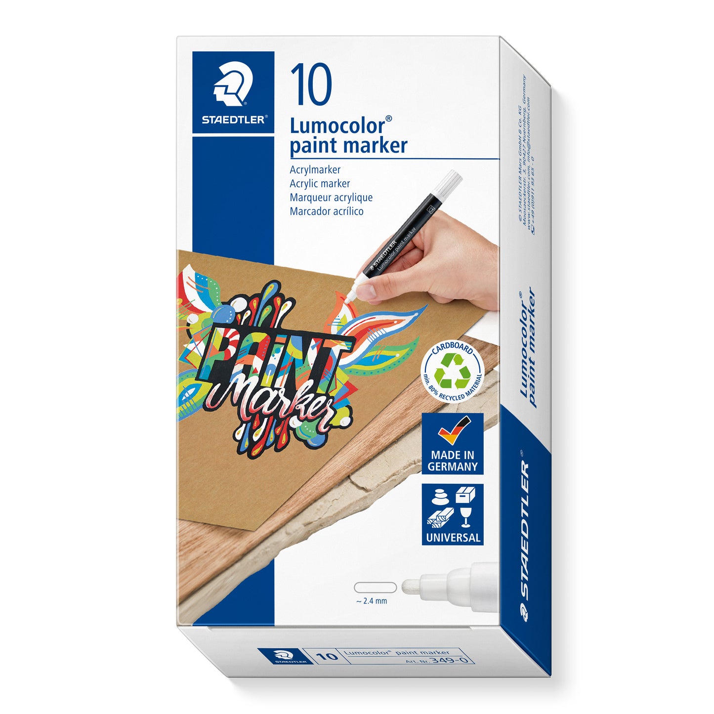 Staedtler Lumocolor® paint marker 349 Acrylic Bullet Tip 2.4mm White Box of 10
