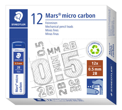 Staedtler Mars Micro Carbon Lead 250 05-2B Tube of 12 Grade 2B 0.5mm Box of 12