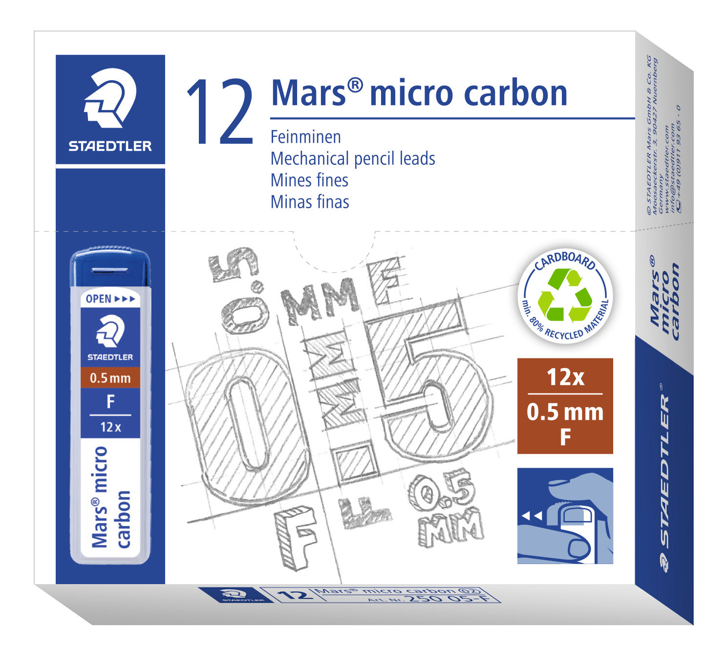 Staedtler Mars Micro Carbon Lead 250 05-F Tube of 12 Grade F 0.5mm
