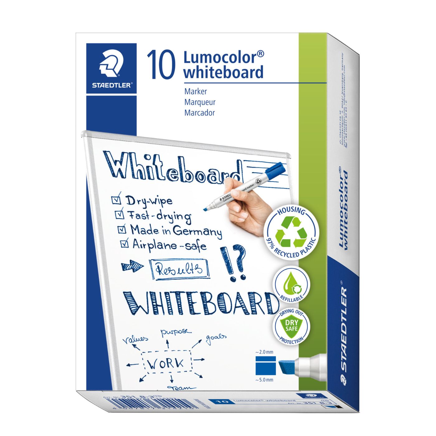Staedtler Whiteboard Marker Lumocolor 351 B-3 Chisel Tip Blue Bx of 10
