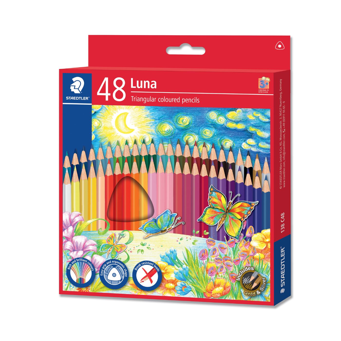Staedtler Colouring Pencils Triangular Luna Full Length 48 Pack