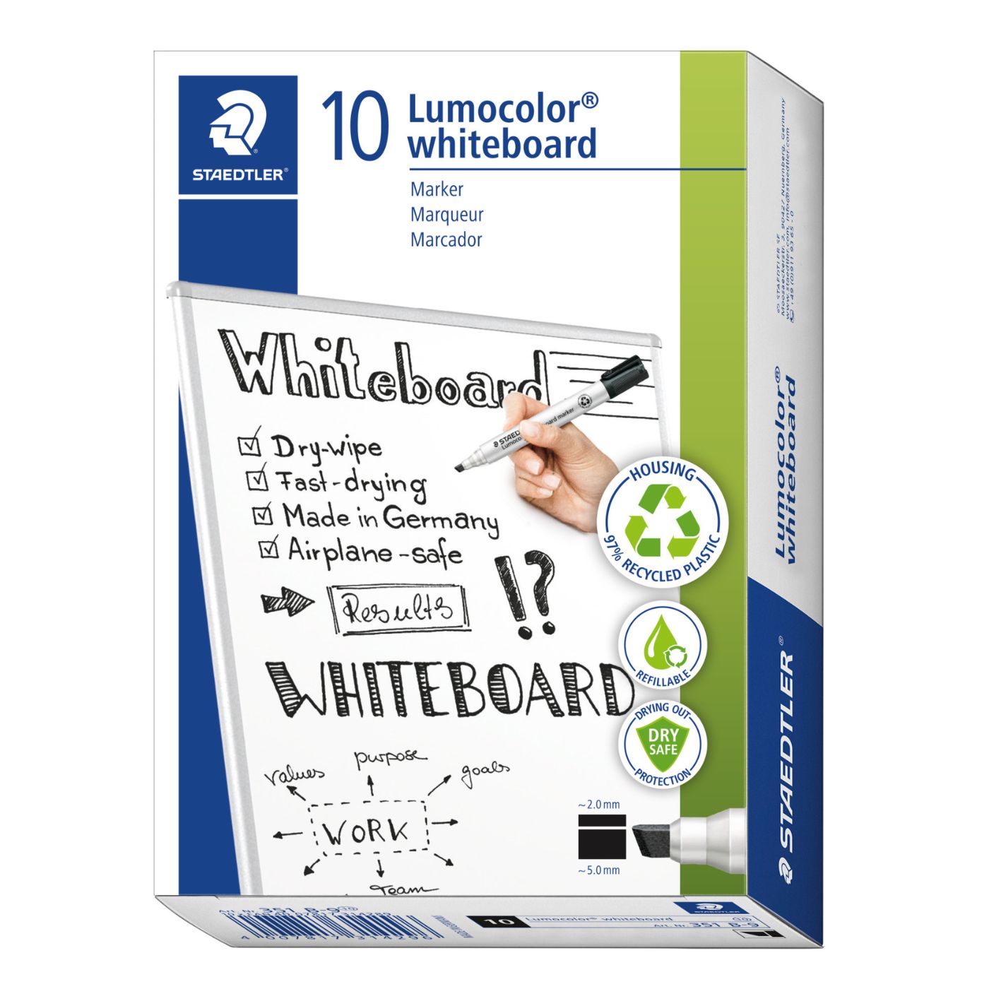 Staedtler Whiteboard Marker 351 B-9 Lumocolor Chisel Tip Black Box of 10