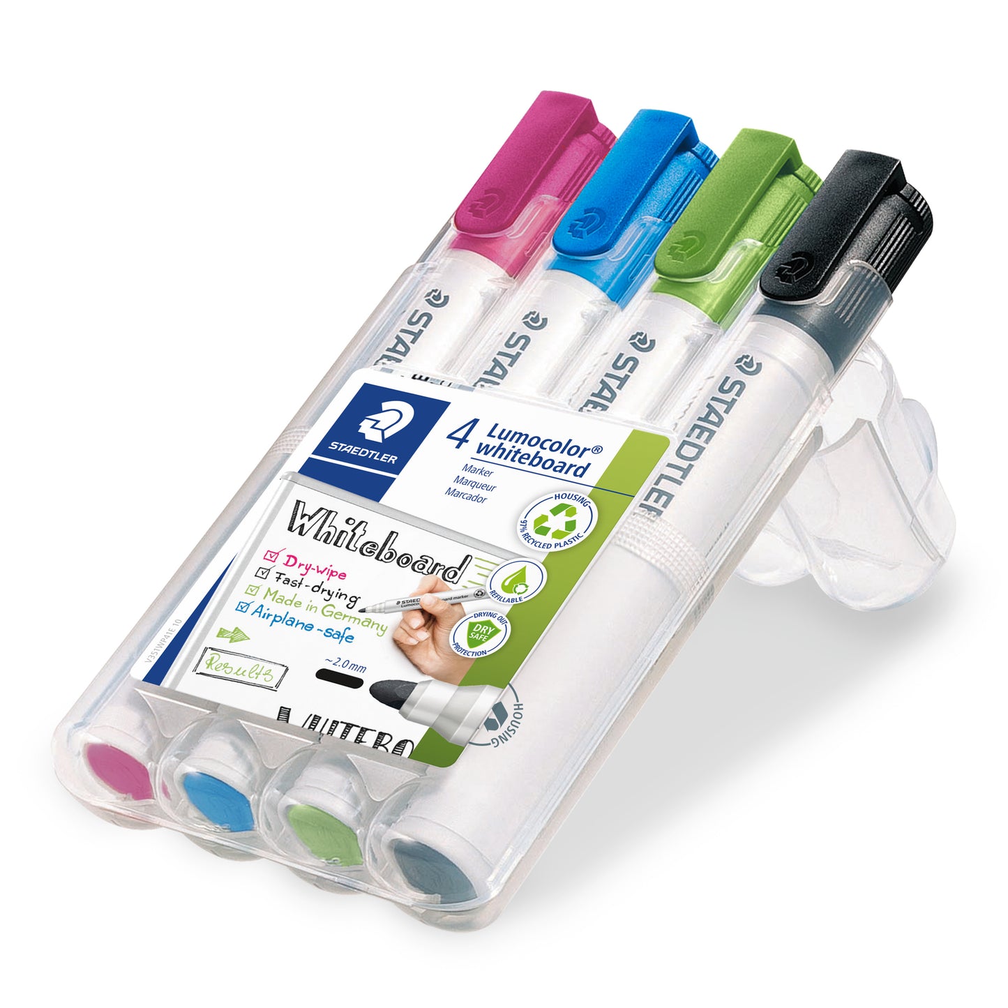Staedtler Whiteboard Marker 351 WP4-1 Lumocolor Bullet Tip Pack of 4 Assorted