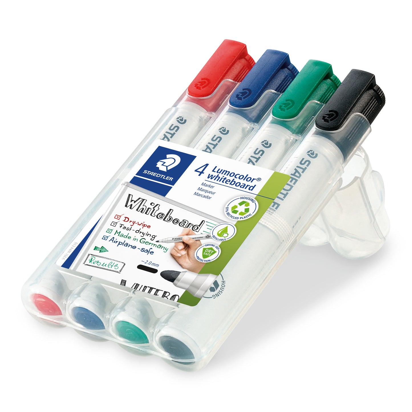 Staedtler Whiteboard Marker 351 WP4 Lumocolor Bullet Tip Pack 4 Assorted Colours
