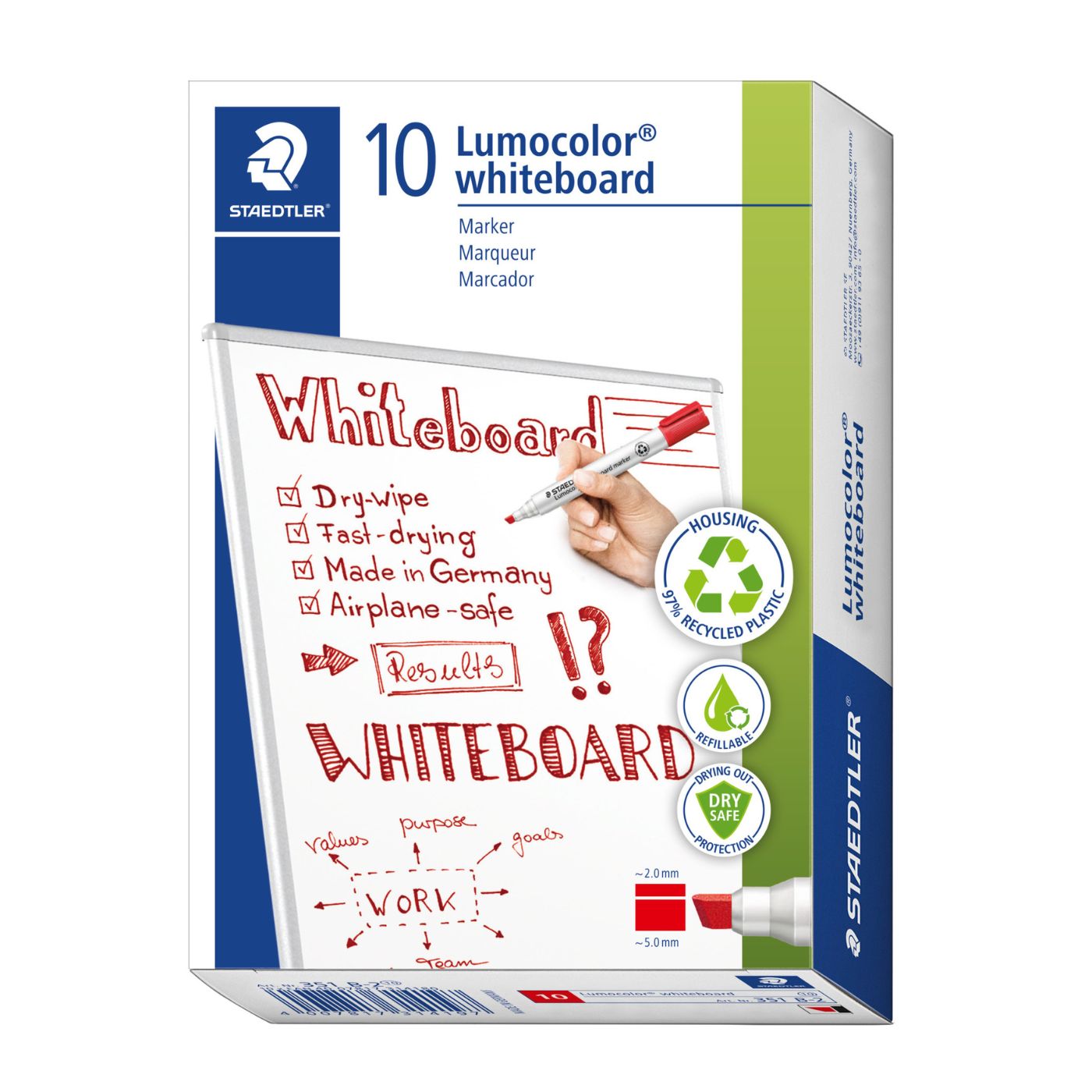 Staedtler Whiteboard Marker Lumocolor 351 B Chisel Tip Red Bo f 10
