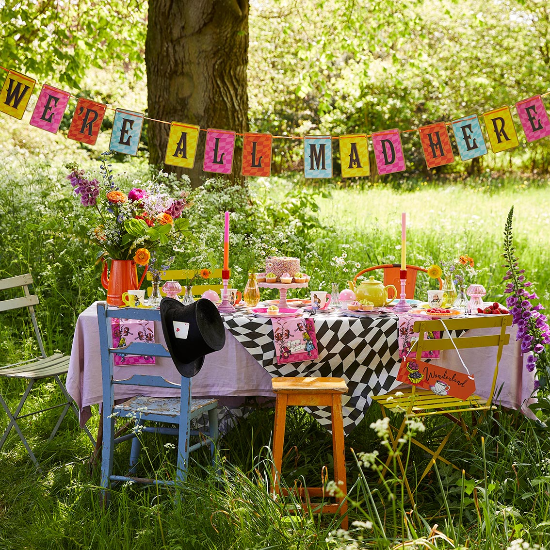 Talking Tables Alice in Wonderland Bright Multi Coloured Double Sided Bunting - 3m