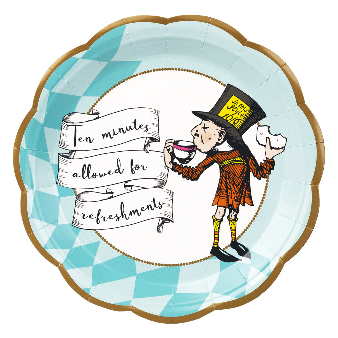 Talking Tables Alice in Wonderland Bright Blue Scalloped Paper Plates 23cm Pack of 12