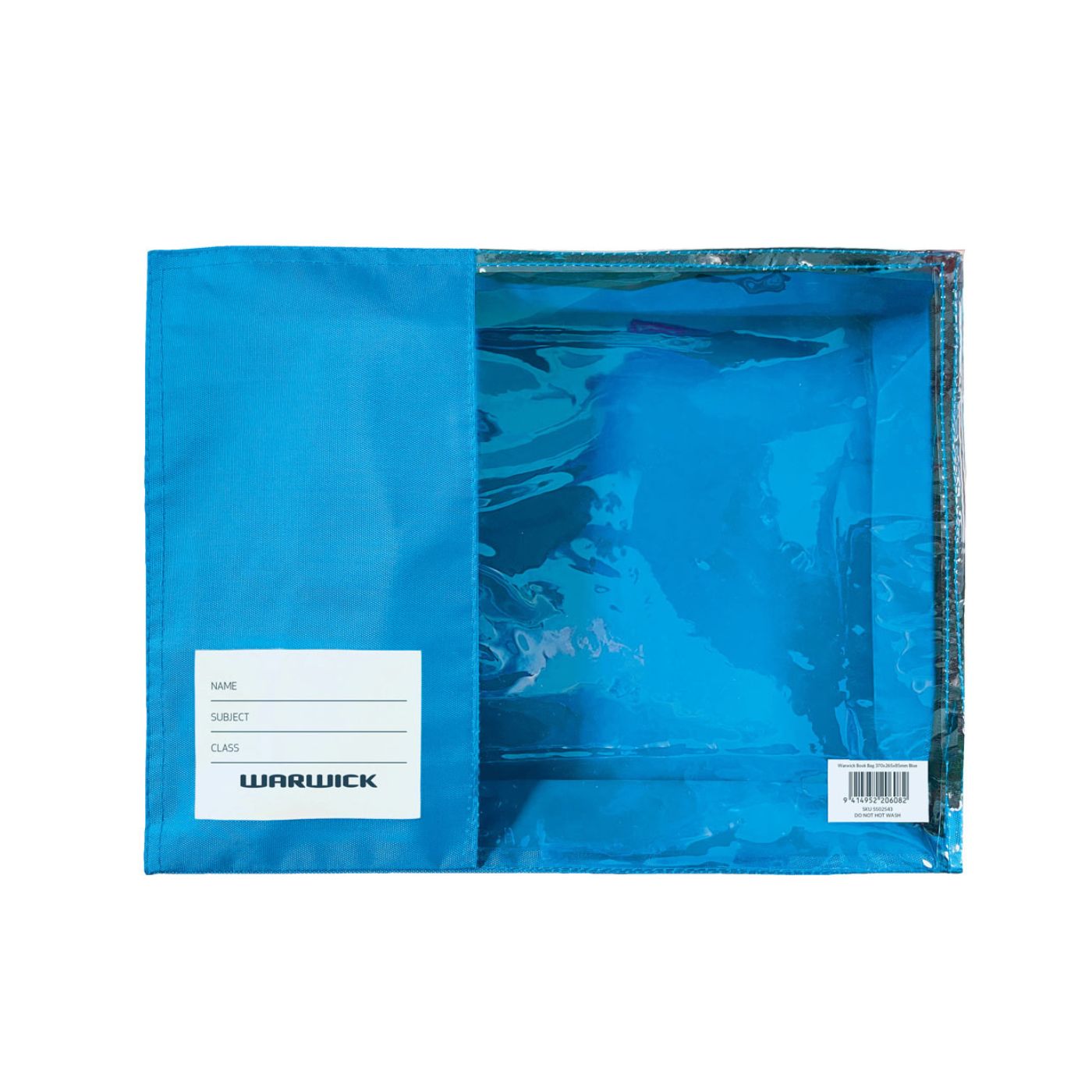 Warwick Book Bag Blue 370x265x85mm – Zip Closure with Clear Panel & Name Tag