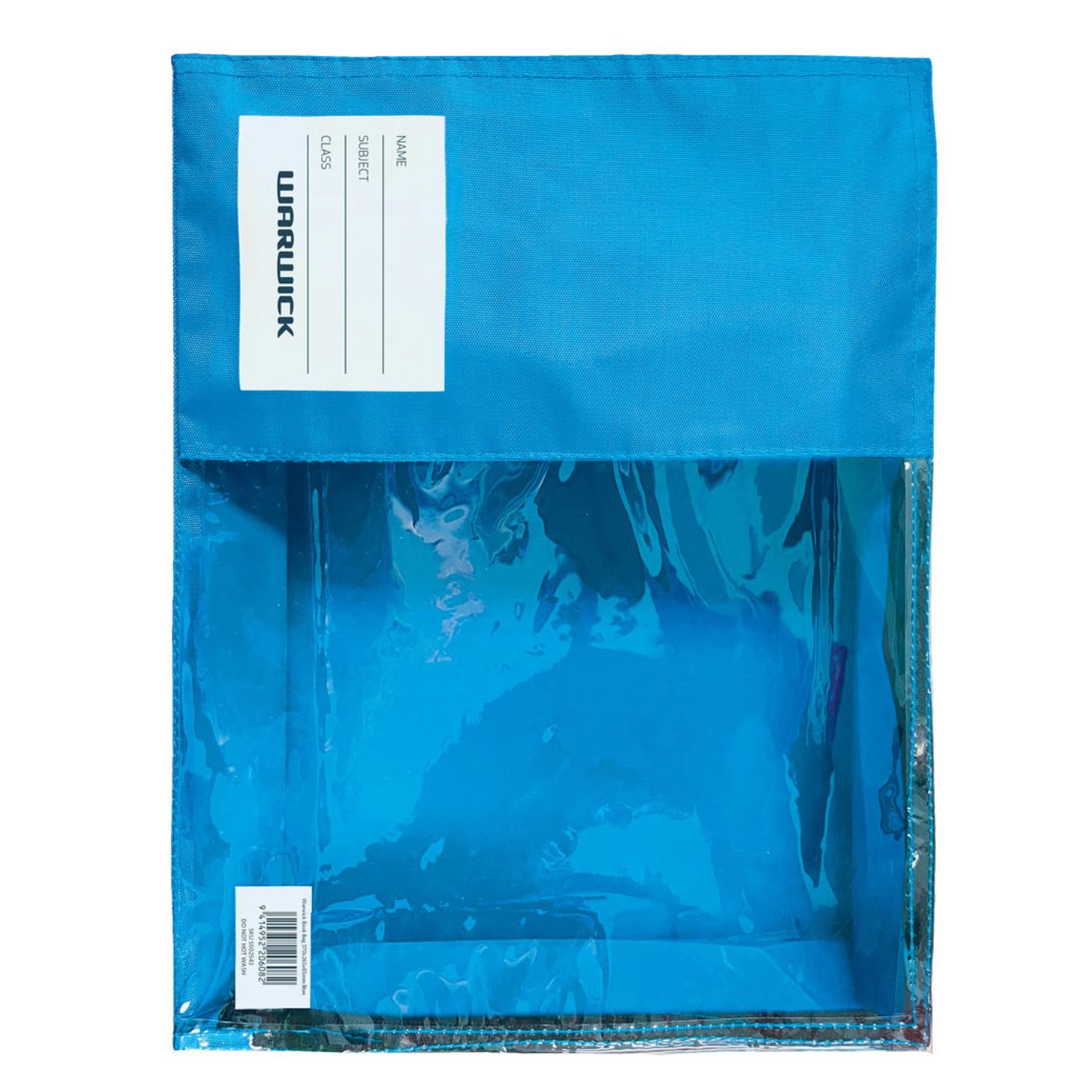 Warwick Book Bag Blue 370x265x85mm – Zip Closure with Clear Panel & Name Tag