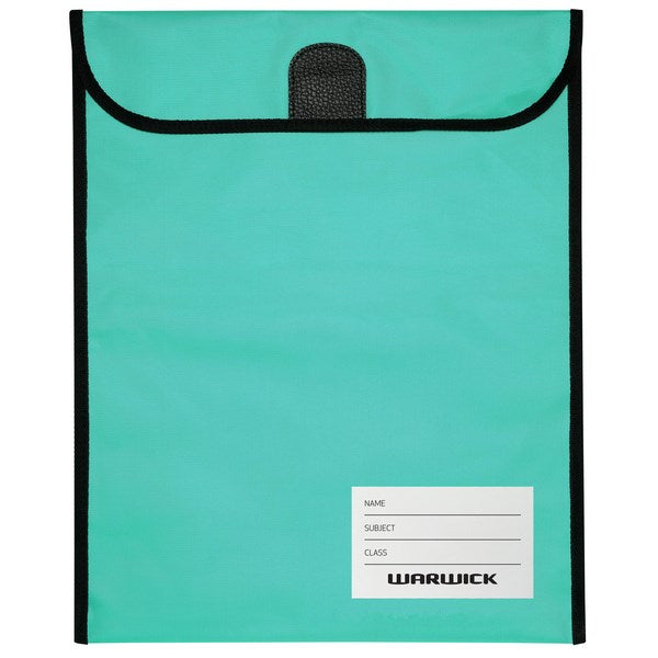 Warwick Homework Book Bag Hook & Loop Large 29x36cm Aqua