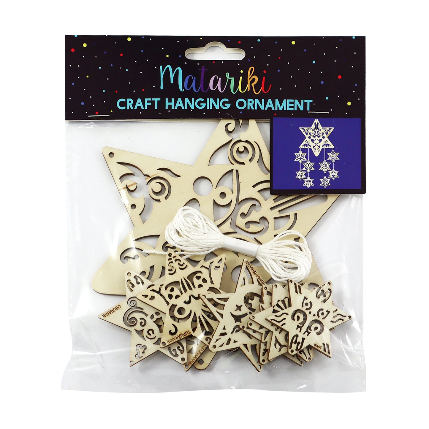 Wooden NZ Matariki hanging ornament craft set with 9 stars