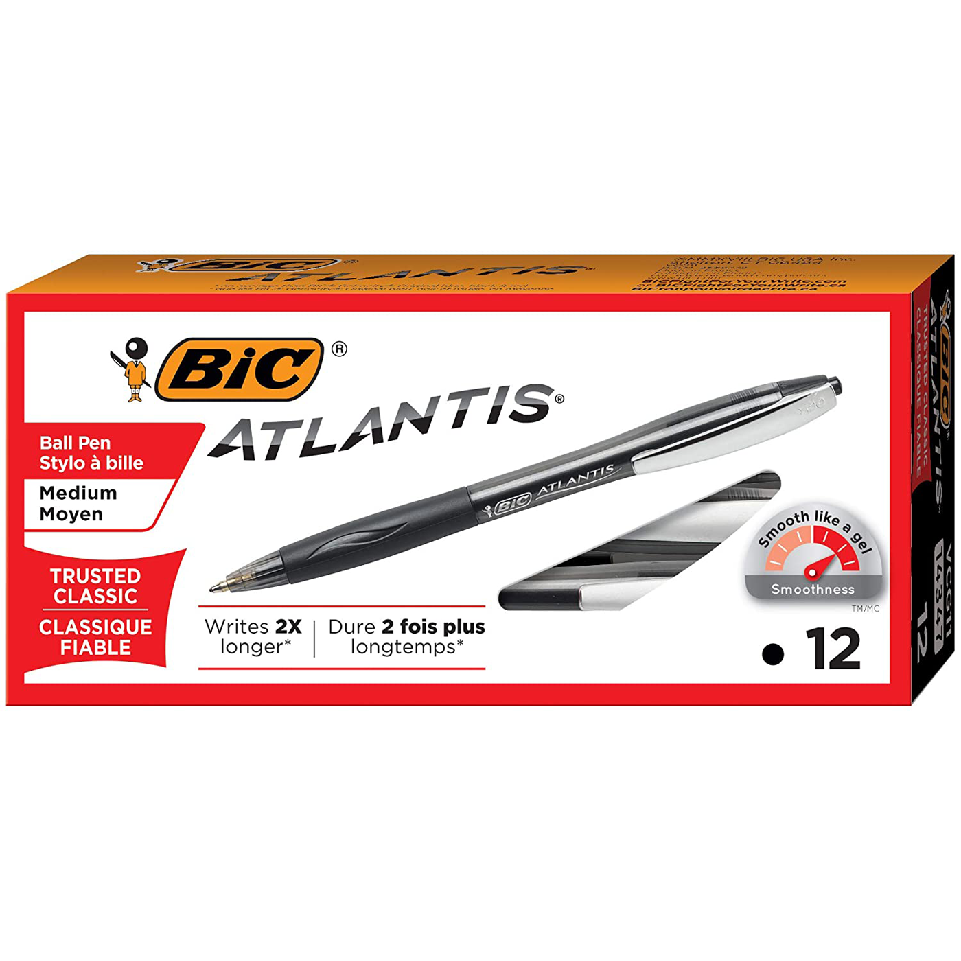 BIC Atlantis Ballpoint Pen Retractable Medium Tip Black