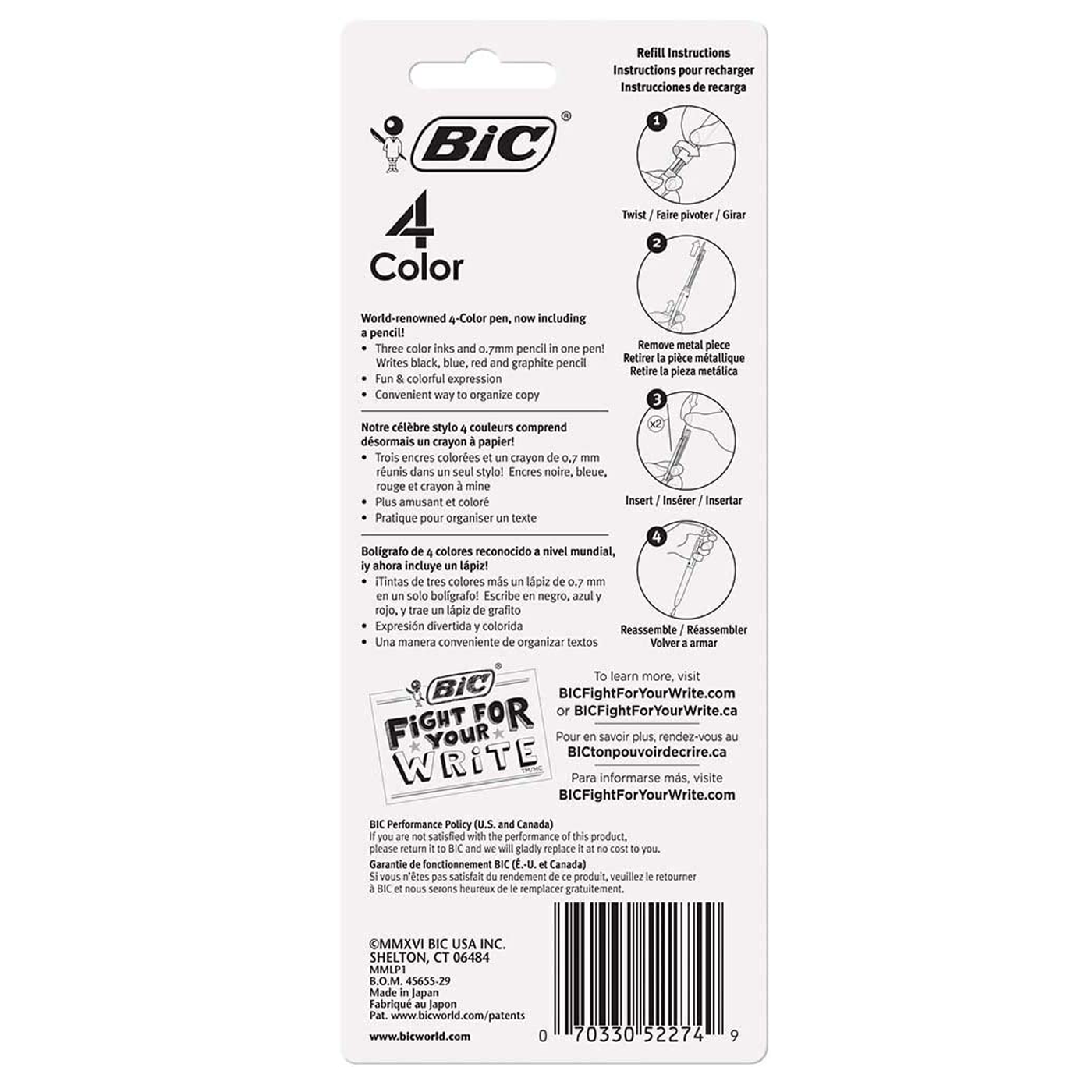 BIC Retractable Ballpoint Pen and HB Pencil Pack 4 Colour 3+1 with 12 Leads & Eraser
