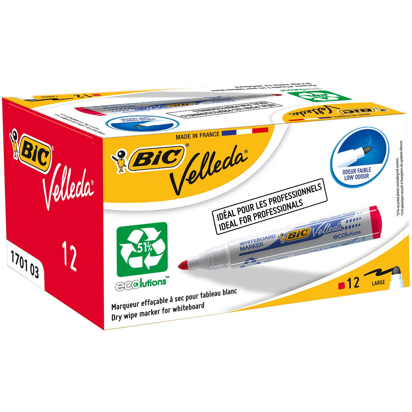 BIC Whiteboard Marker Velleda Bullet Tip Red Box of 12