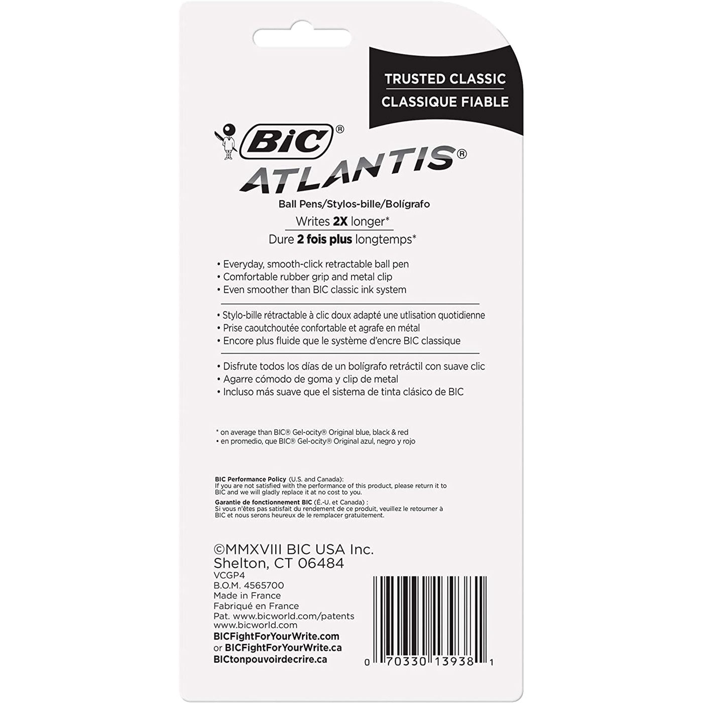 BIC Atlantis Ballpoint Pen Retractable Medium Pack of 4 Black