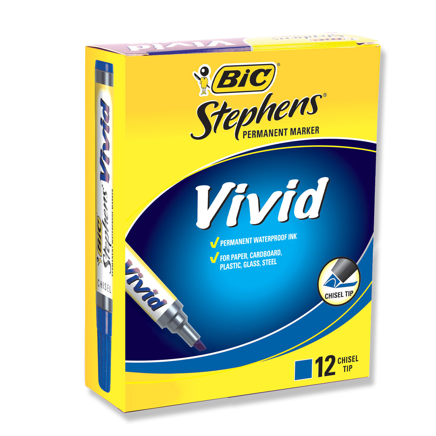 BIC Stephens Vivid Permanent Marker Blue Chisel Tip - School Depot NZ