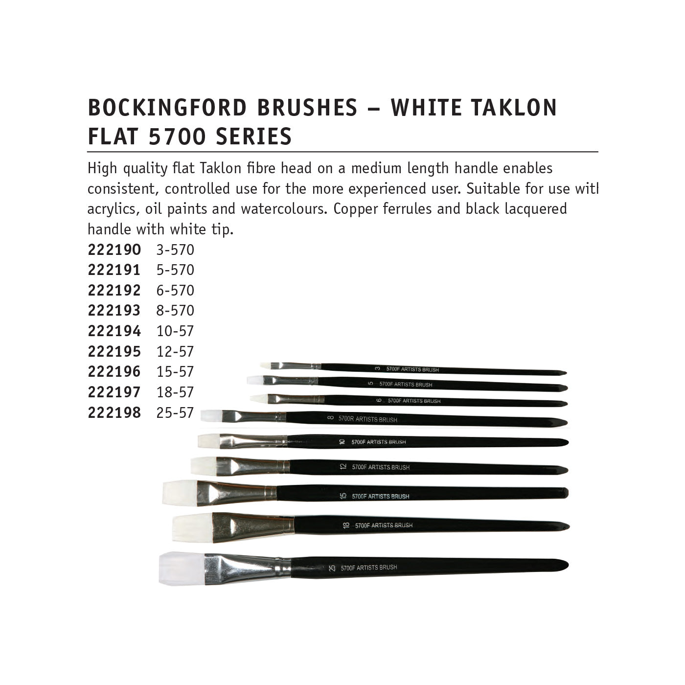 Bockingford Artists Brush Apex Taklon 12-5700F Flat