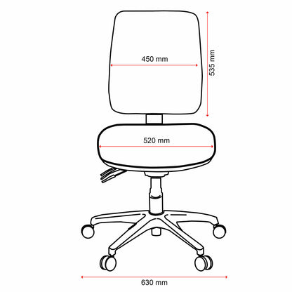 Buro-Office-Chair-3-Lever-High-Back-Roma-Measurements-Front