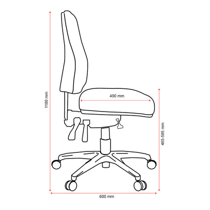 Buro-Office-Chair-3-Lever-High-Back-Roma-Measurements-Side