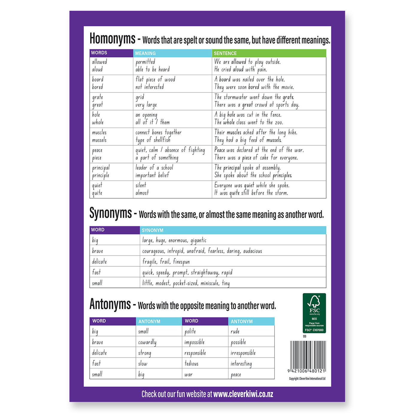 Clever Kiwi My Writing Book 9mm - Homonyms, Synonyms & Antonyms