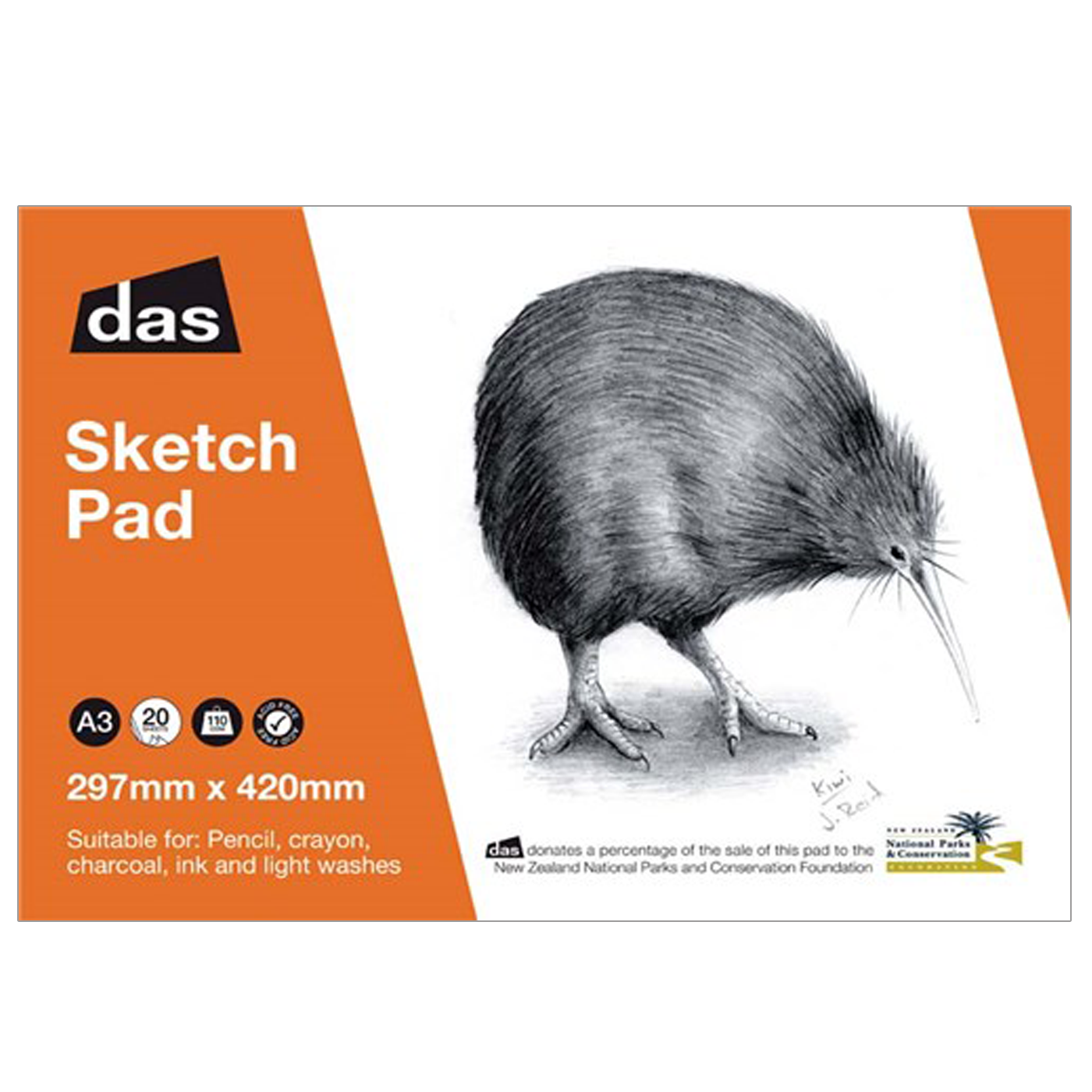 Das Sketch Pad Kiwi 110gsm 20 Sheets A3