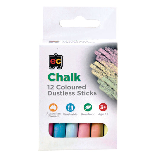 EC Dustless Coloured Chalk Sticks for School 12 Pack - School Depot