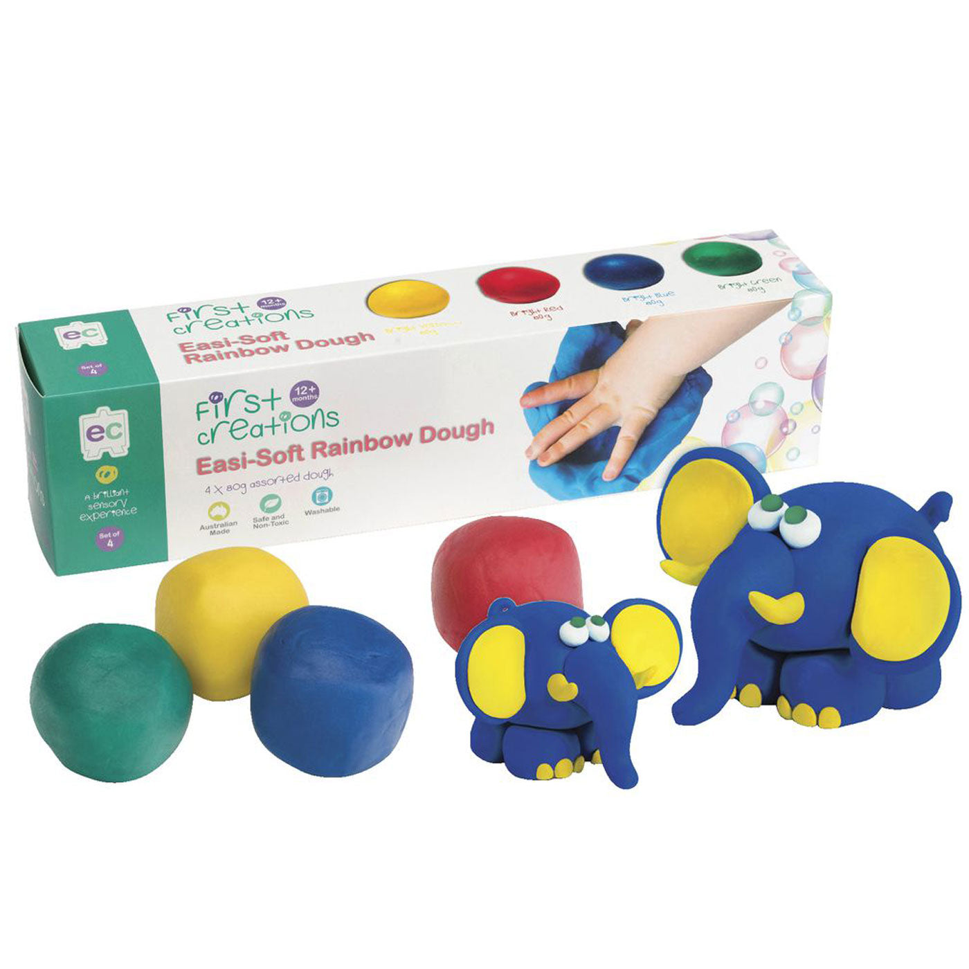 EC Playdough Rainbow Set of 4 x 80g Assorted Colours