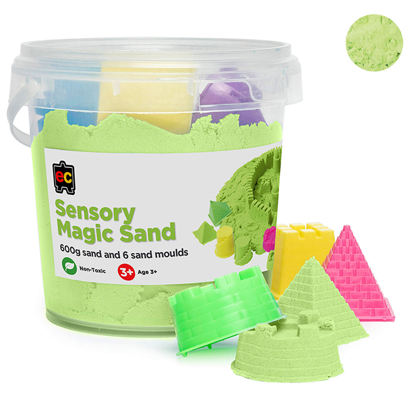 EC Sensory Magic Sand with 6 Moulds 600gm Tub Green