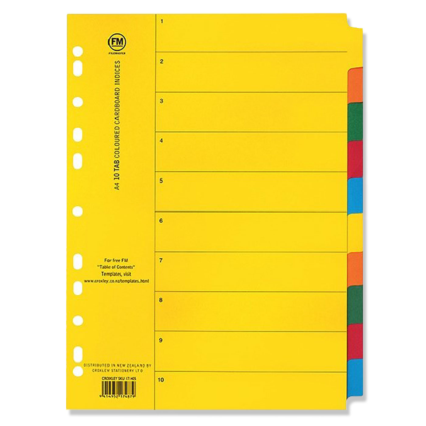 FM Economy Index Dividers 10 Tab A4 Cardboard Coloured