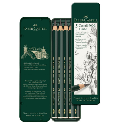 Faber-Castell 9000 Jumbo Graphite Pencil Tin of 5 [HB, 2B, 4B, 6B, 8B]