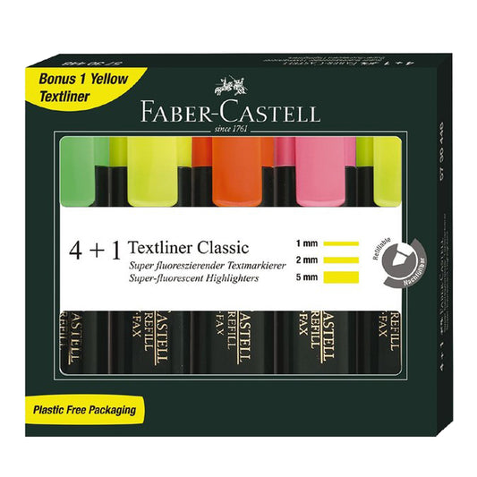 Faber-Castell Highlighter Textliner Chisel Tip 4+1 Assorted colours
