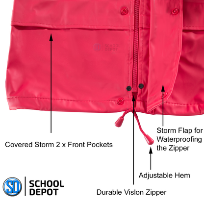 FlexBak Kids Raincoat Storm Flap, Zipper & Pocket