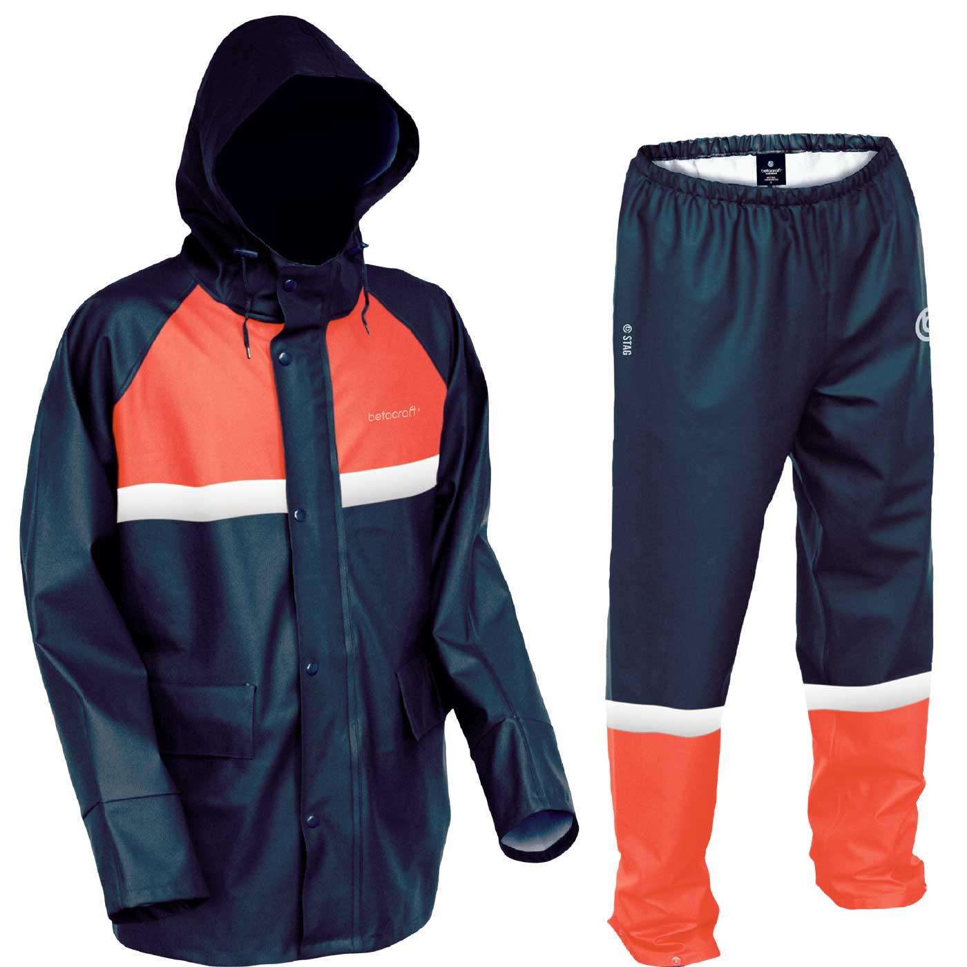 Flexbak Adults 100% Waterproof Raincoat and Overtrousers Set Navy/Orange Size S-5XL