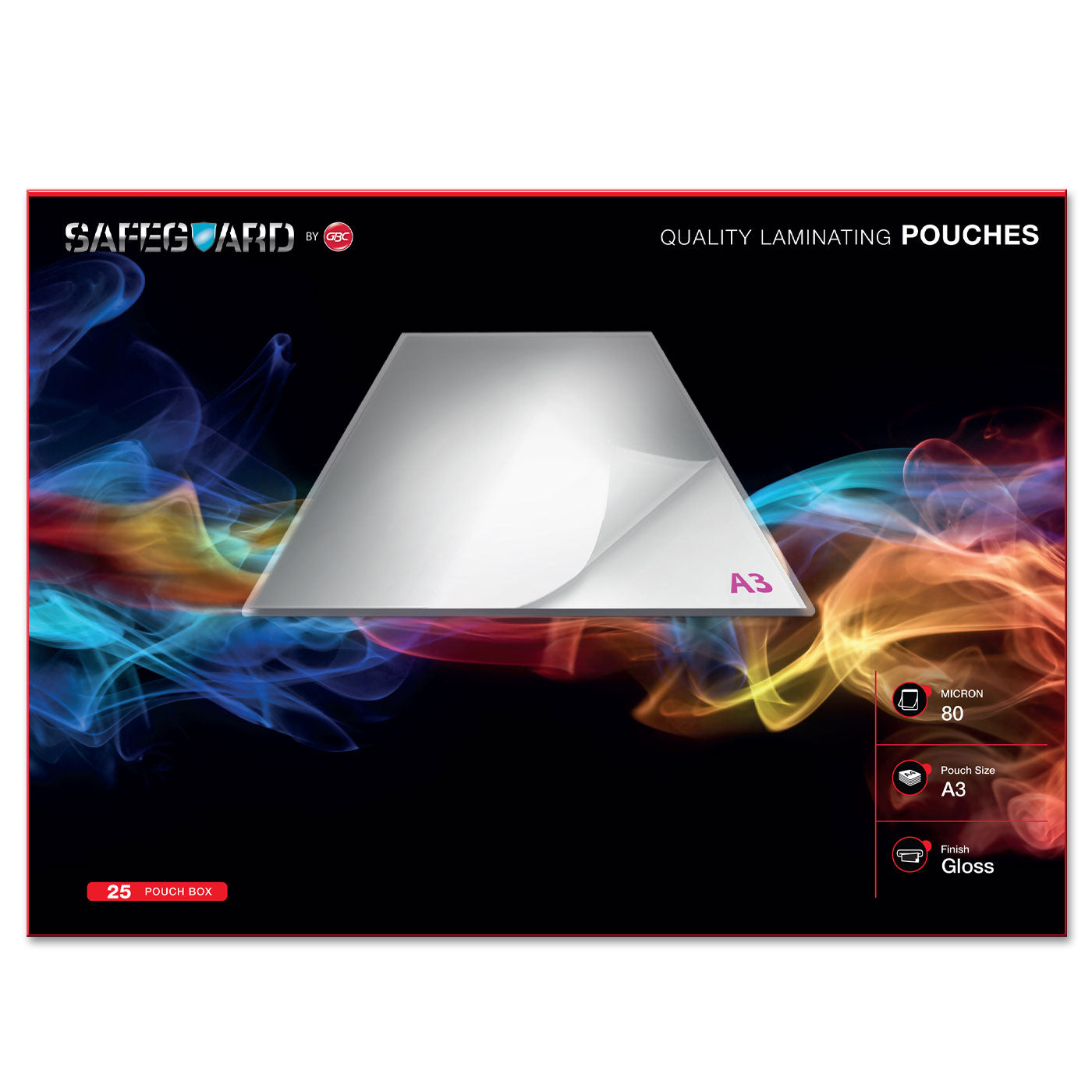 GBC Safeguard Laminating Pouches 80 Micron A3 Gloss Pack of 25
