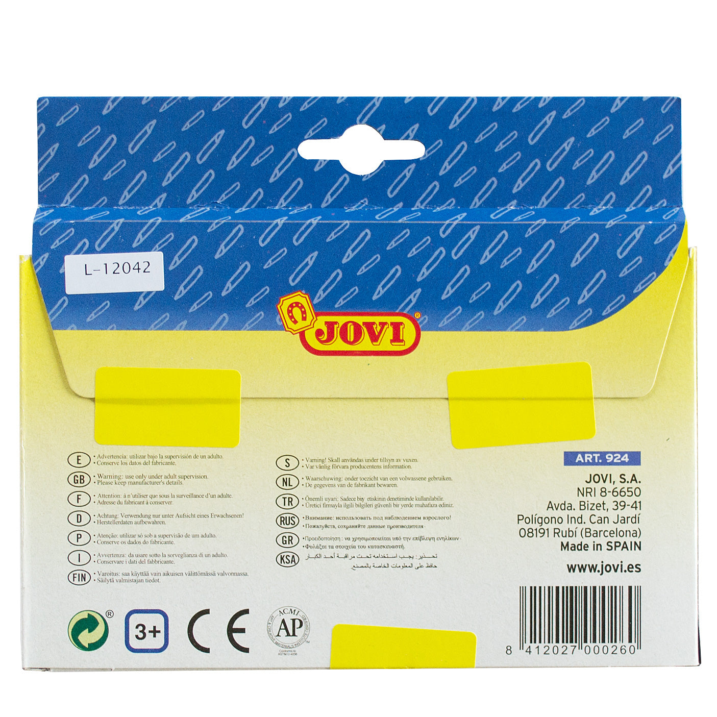 Jovi Plastic Crayns 24 Back Side of Box