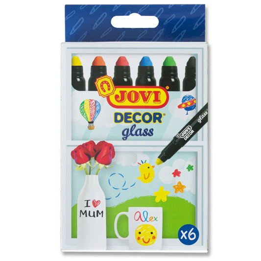 Jovi Decor Glass Wax Markers  Pack of 6 Assorted Colours