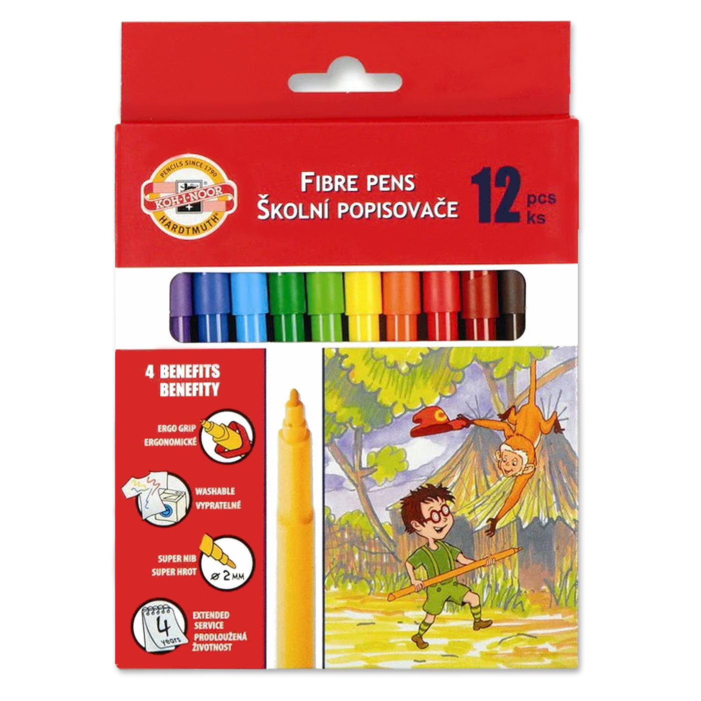 Koh-I-Noor Fibre Tip Felt Pens Washable Ink 12 Shades