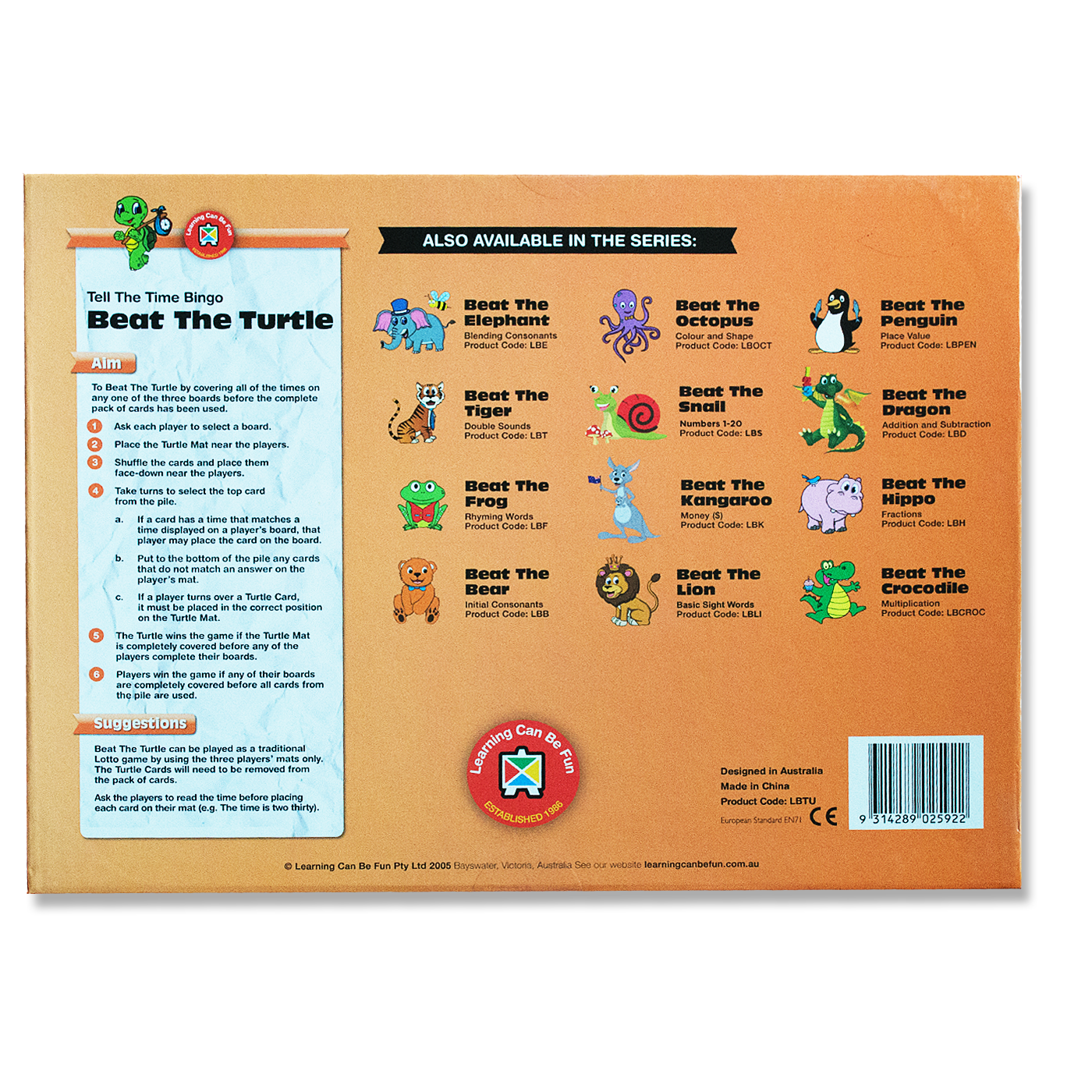 LCBF Bingo Time Beat the Turtle Fun Educational Game Ages 6+