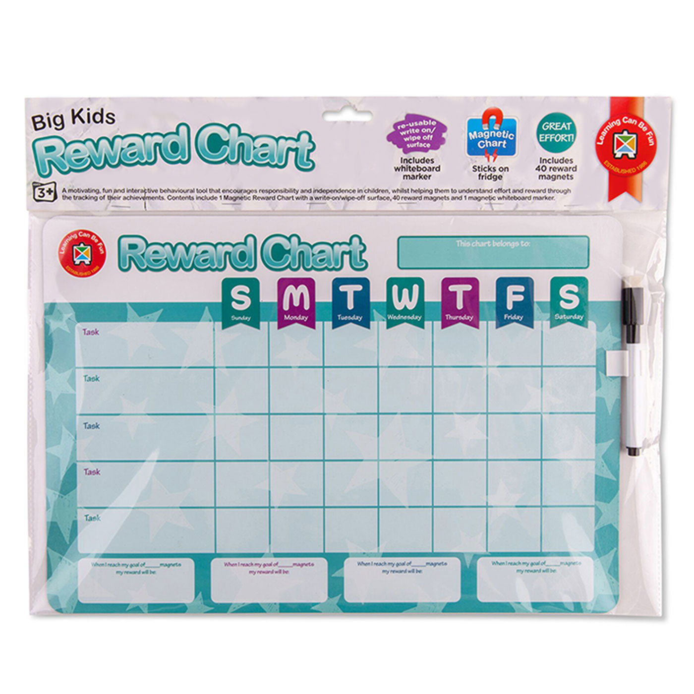 LCBF Magnetic Reward Chart Double-Sided Reusable-Big Kids