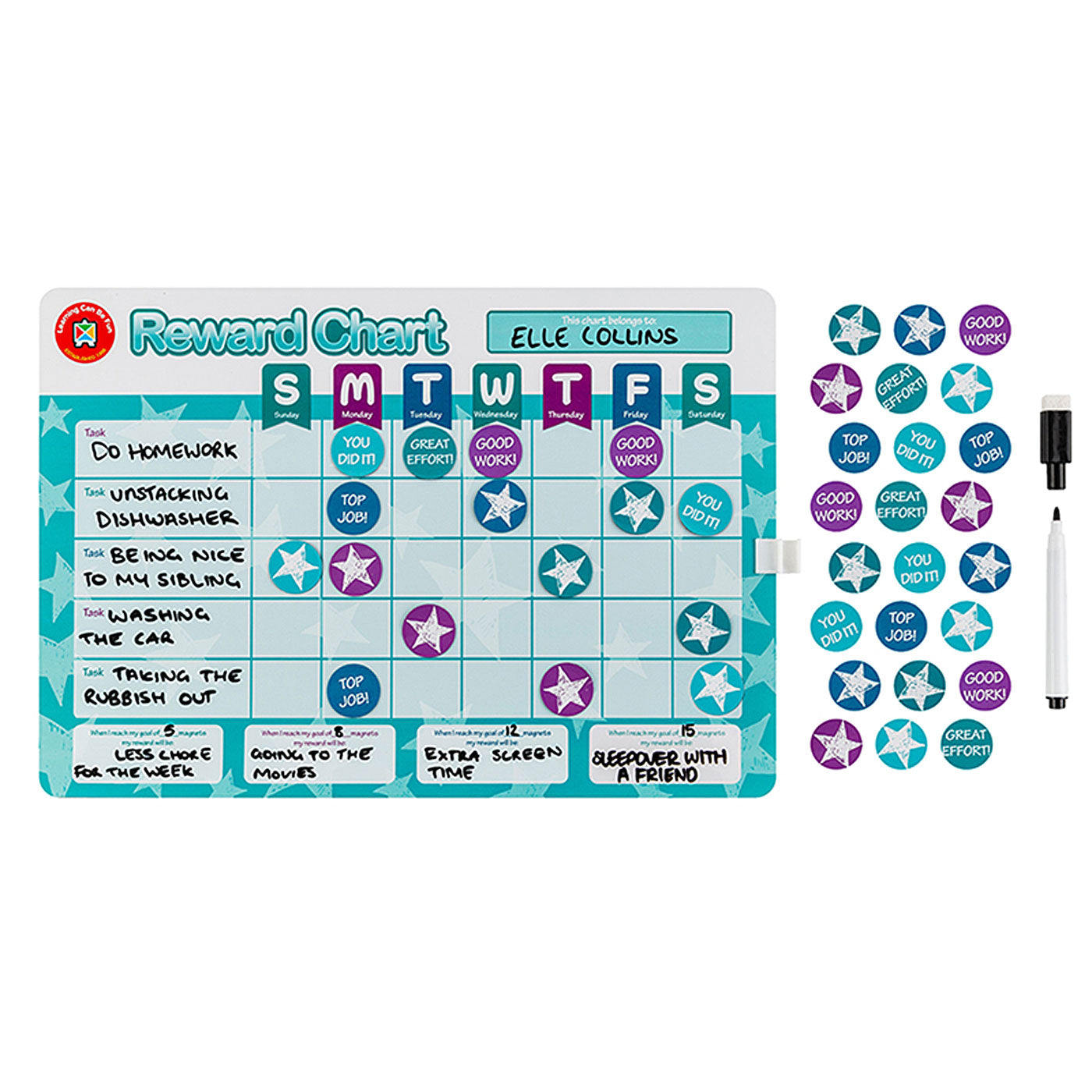 LCBF Magnetic Reward Chart Double-Sided Reusable-Big Kids