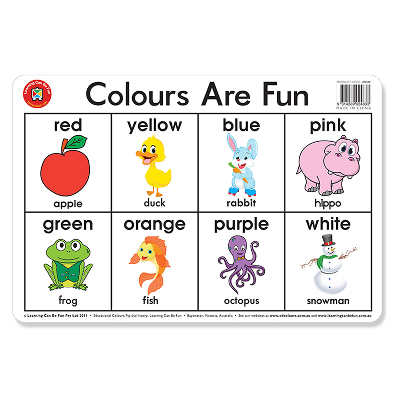 LCBF Placemat Educational Desk Mat 44 x 29 cm Colours are Fun