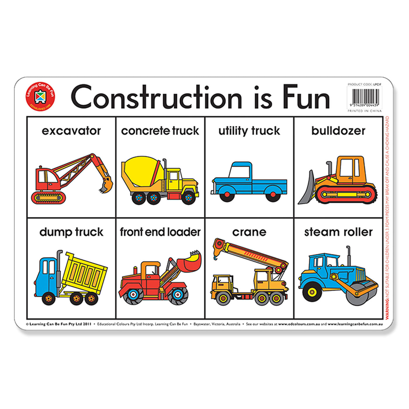 LCBF Placemat Educational Desk Mat 44 x 29 cm Construction is Fun