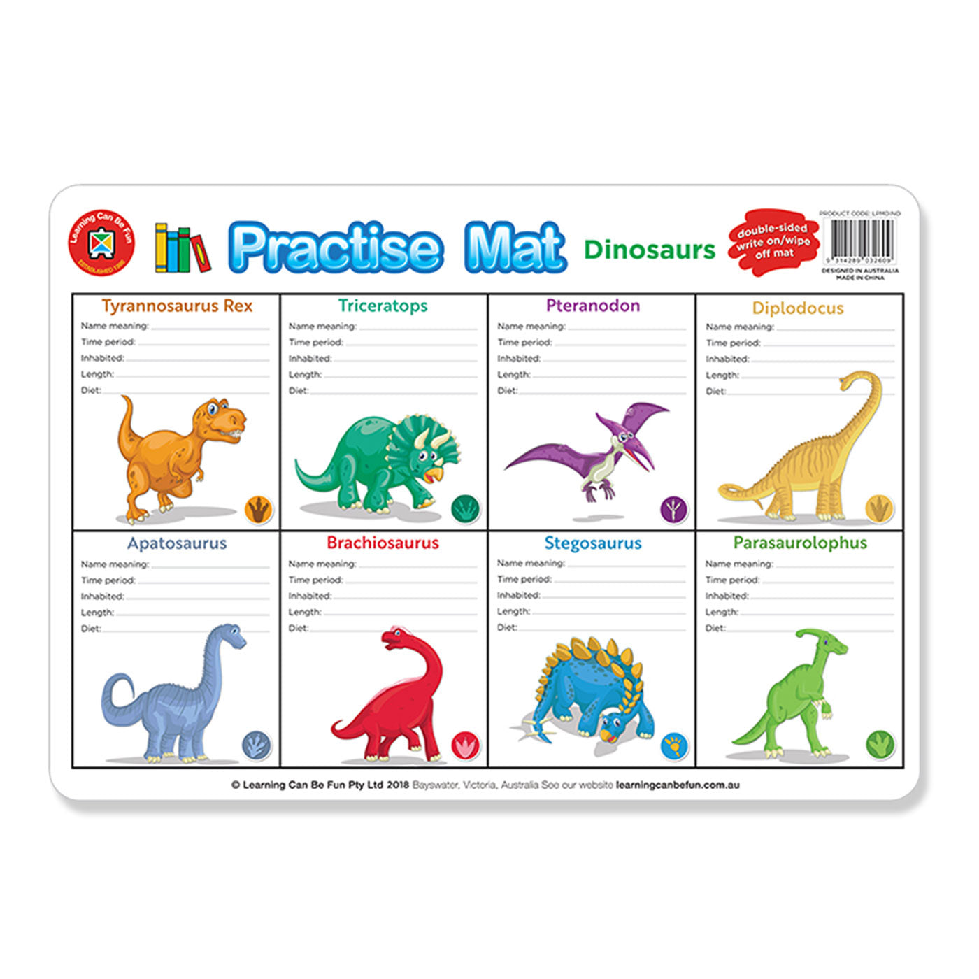 LCBF Placemat Educational Desk Mat 44 x 29 cm Dinosaurs are Fun