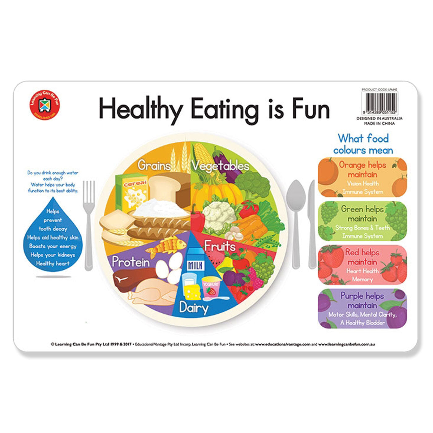 LCBF Placemat Educational Desk Mat 44 x 29 cm Healthy Eating is Fun