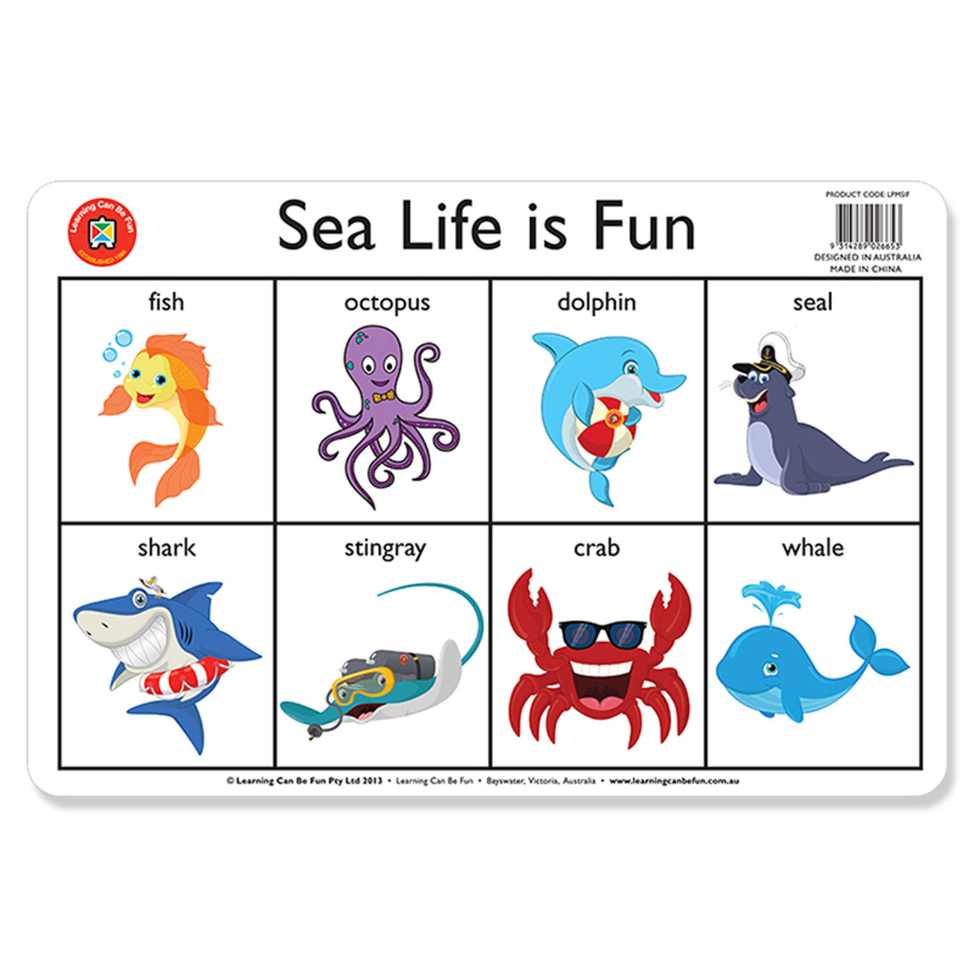 LCBF Placemat Educational Desk Mat 44 x 29 cm Sealife is Fun