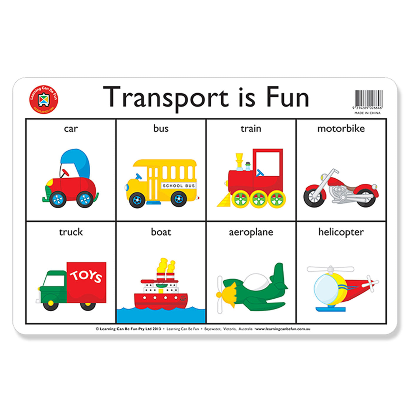 LCBF Placemat Educational Desk Mat 44 x 29 cm Transport is Fun