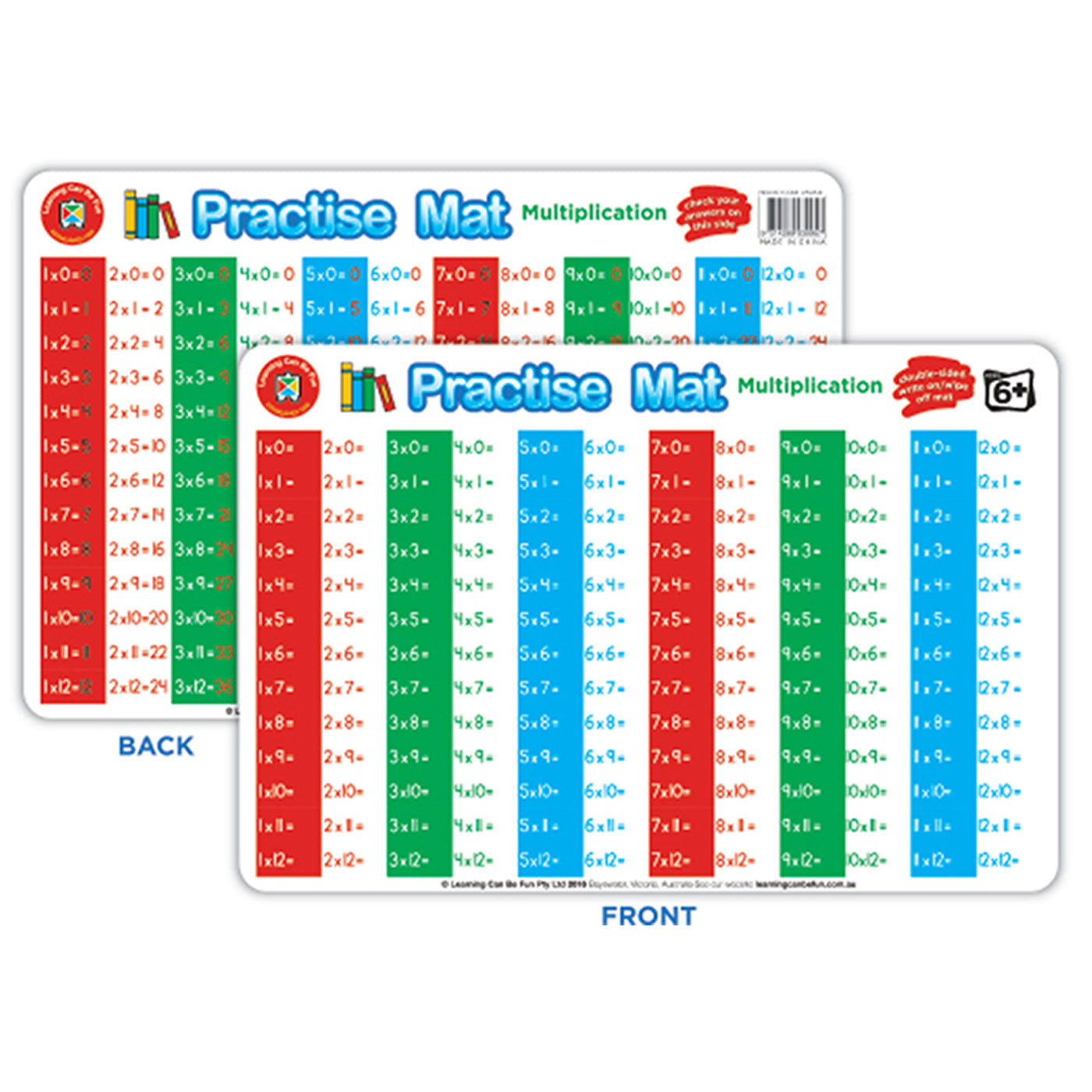 LCBF Practise Mats Double-Sided Dry Erase 42cm x 28cm Ages 6+ Multiplication