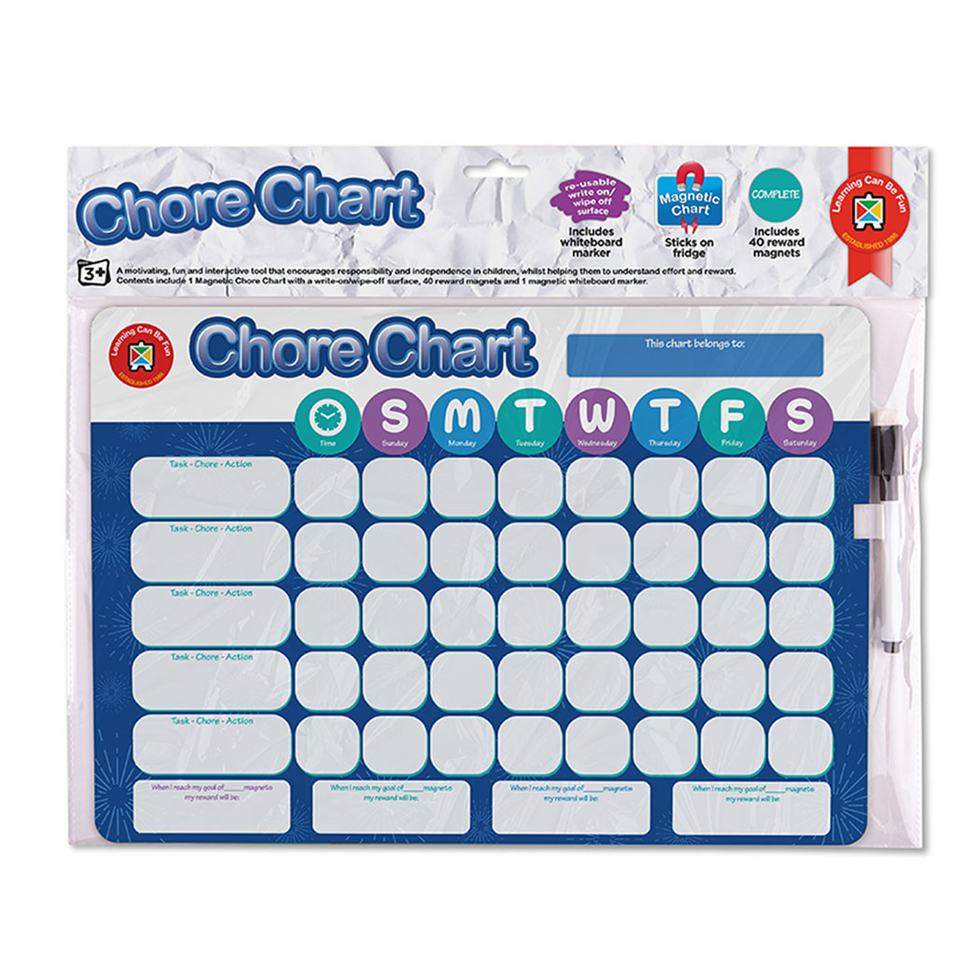 LCBF Magnetic Reward Chart Reusable 39cm x 27cm Chore