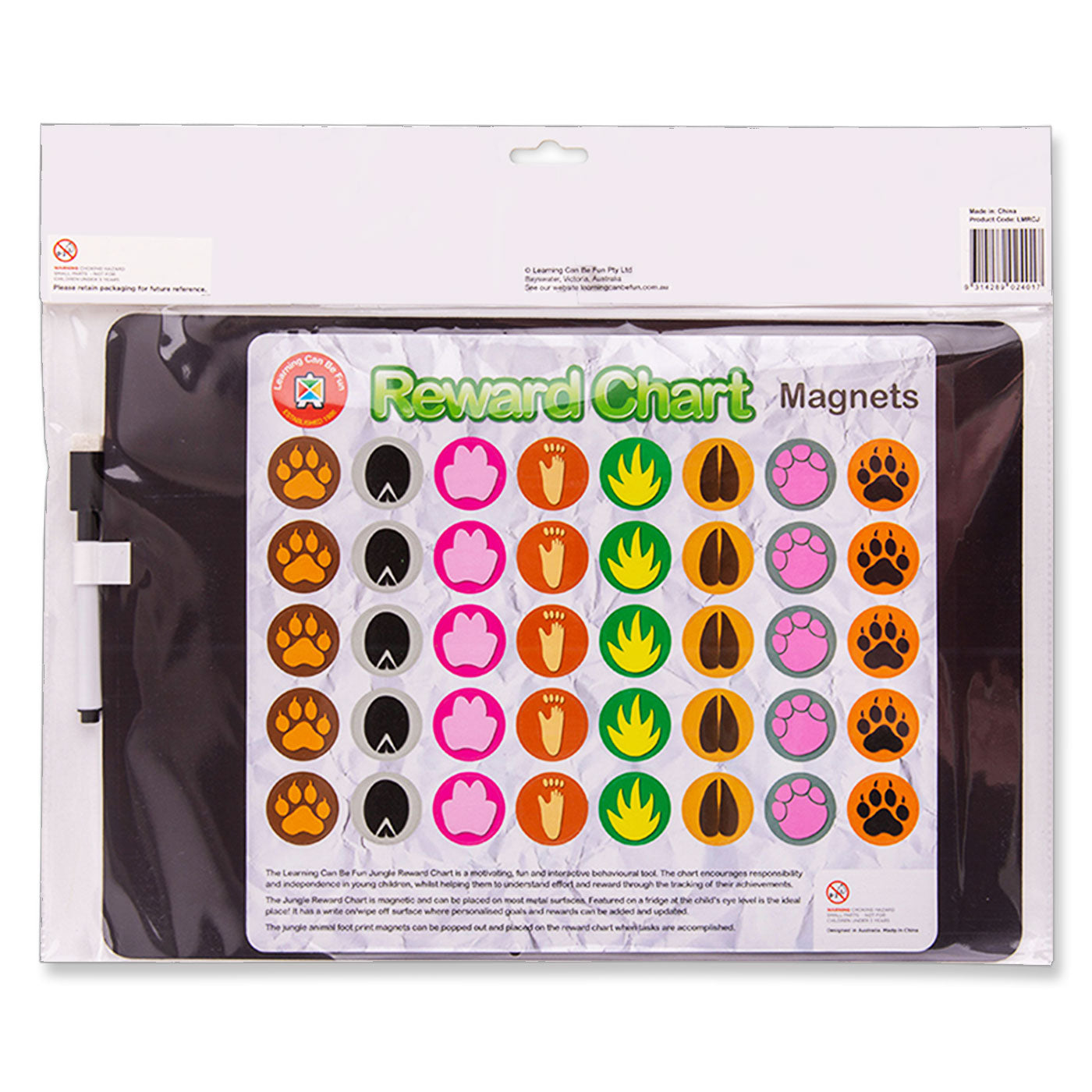 LCBF Magnetic Reward Chart Reusable with 40 Reward Magnets Jungle